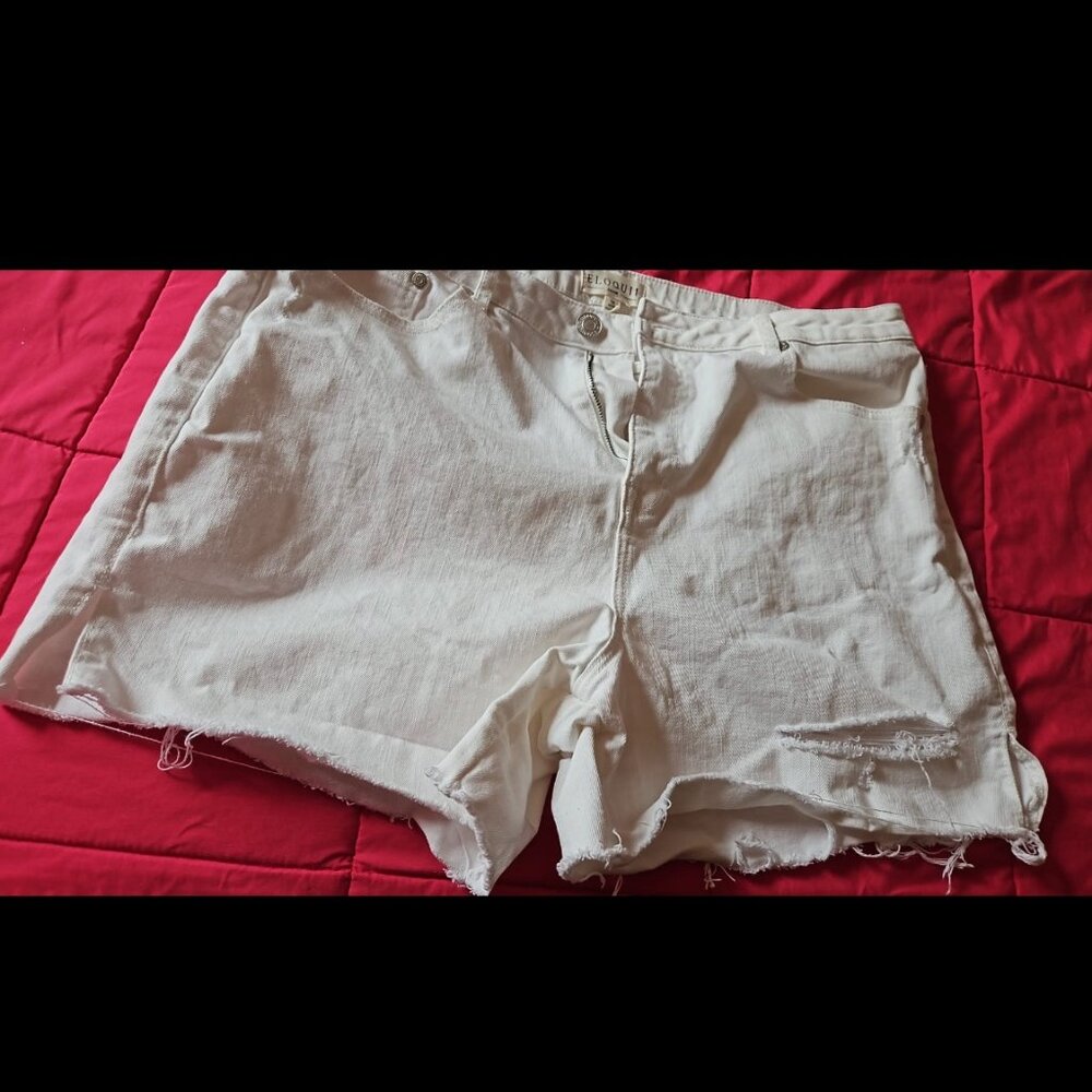 eloquii distressed white denim shorts